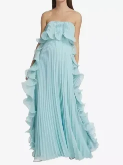 Robe longue bustier plissée pour femme - Robe longue fluide à volants sur le côté - Idéale pour un mariage d'été à la plage (collection 2026)