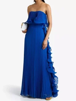 Robe longue bustier plissée pour femme - Robe longue fluide à volants sur le côté - Idéale pour un mariage d'été à la plage (collection 2026)