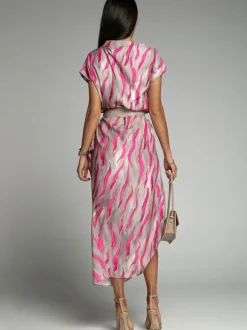 Robe longue col bateau manches courtes polyester rayures robe longueur au sol