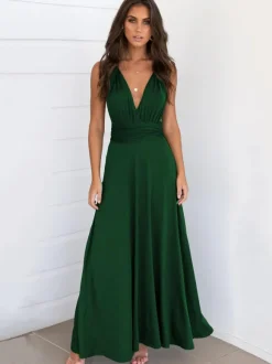 Robe longue convertible sans manches pour femme - Robe dos nu unie multi-positions - Robe de demoiselle d'honneur pour mariage d'été à la plage 2026