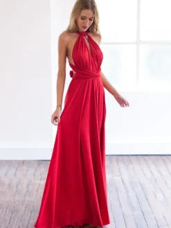 Robe longue convertible sans manches pour femme - Robe dos nu unie multi-positions - Robe de demoiselle d'honneur pour mariage d'été à la plage 2026