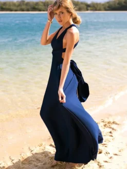 Robe longue convertible sans manches pour femme - Robe dos nu unie multi-positions - Robe de demoiselle d'honneur pour mariage d'été à la plage 2026