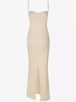 Robe longue de soirée blanche à bretelles col en dentelle sans manches dos nu chic et semi-formelle