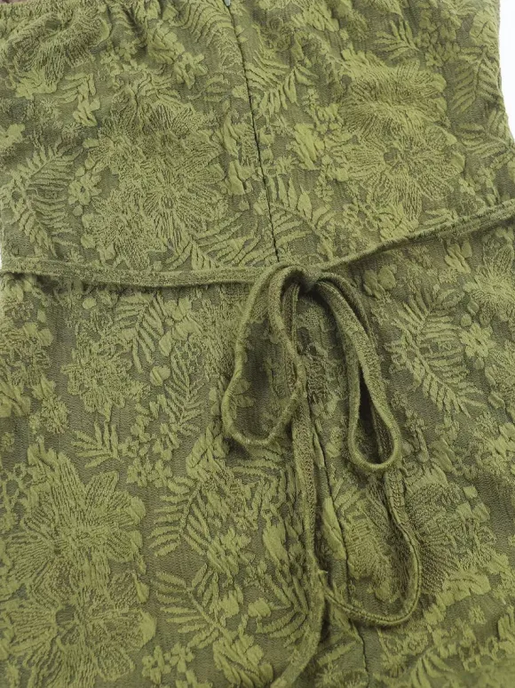 Robe longue dos nu à bretelles fermeture éclair sans manches imprimé floral épaules dénudées vert tendre
