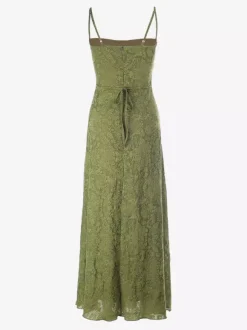 Robe longue dos nu à bretelles fermeture éclair sans manches imprimé floral épaules dénudées vert tendre