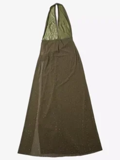 Robe longue dos nu à col V plongeant et décolleté plongeant pour femme - Robe transparente vert olive à paillettes et fente haute - Idéale pour une soirée d'été en boîte de nuit (2026)