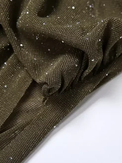 Robe longue dos nu à col V plongeant et décolleté plongeant pour femme - Robe transparente vert olive à paillettes et fente haute - Idéale pour une soirée d'été en boîte de nuit (2026)