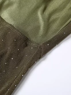 Robe longue dos nu à col V plongeant et décolleté plongeant pour femme - Robe transparente vert olive à paillettes et fente haute - Idéale pour une soirée d'été en boîte de nuit (2026)