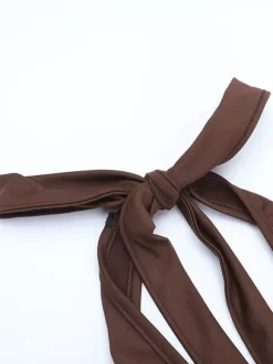 Robe longue dos nu à col V plongeant pour femme - Robe moulante marron à fronces et dos nu - Soirée d'été 2026