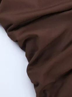 Robe longue dos nu à col V plongeant pour femme - Robe moulante marron à fronces et dos nu - Soirée d'été 2026