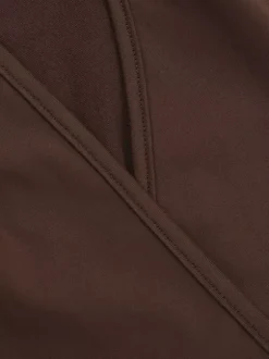 Robe longue dos nu à col V plongeant pour femme - Robe moulante marron à fronces et dos nu - Soirée d'été 2026