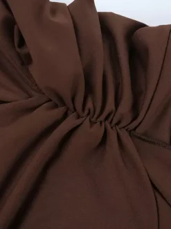 Robe longue dos nu à col V plongeant pour femme - Robe moulante marron à fronces et dos nu - Soirée d'été 2026