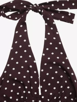 Robe longue dos nu à pois noirs et blancs pour femme décolleté plongeant en V sans manches fluide idéale pour l'été