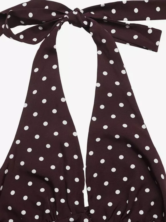 Robe longue dos nu à pois noirs et blancs pour femme décolleté plongeant en V sans manches fluide idéale pour l'été