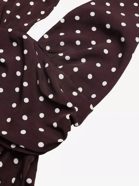 Robe longue dos nu à pois noirs et blancs pour femme décolleté plongeant en V sans manches fluide idéale pour l'été