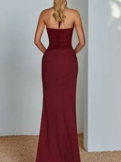 Robe longue dos nu à sequins bordeaux pour femme - Élégante robe sirène moulante froncée - Tenue de bal 2026