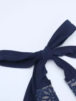 Robe longue dos nu bleu marine à col halter pour femme - Robe asymétrique en dentelle patchwork - Robe moulante sexy idéale pour une soirée d'anniversaire d'été 2026