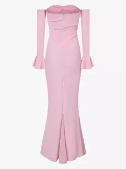 Robe longue en dentelle à épaules dénudées pour femme - Élégante robe sirène à manches longues et coupe trompette - Soirée formelle de printemps 2026