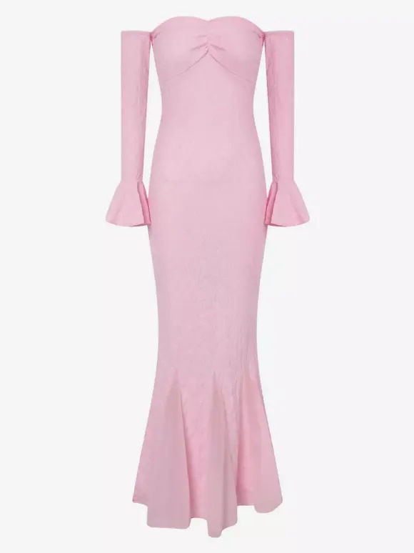 Robe longue en dentelle à épaules dénudées pour femme - Élégante robe sirène à manches longues et coupe trompette - Soirée formelle de printemps 2026