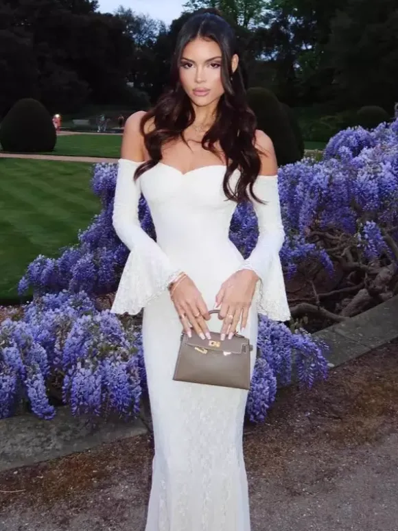 Robe longue en dentelle à épaules dénudées pour femme - Élégante robe sirène à manches longues et coupe trompette - Soirée formelle de printemps 2026