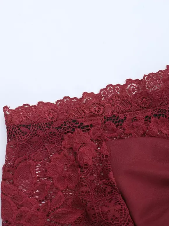 Robe longue en dentelle à épaules dénudées pour femme - Robe moulante rouge bordeaux à manches longues et fente - Soirée de printemps 2026
