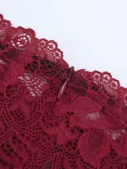 Robe longue en dentelle à épaules dénudées pour femme - Robe moulante rouge bordeaux à manches longues et fente - Soirée de printemps 2026