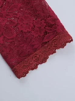 Robe longue en dentelle à épaules dénudées pour femme - Robe moulante rouge bordeaux à manches longues et fente - Soirée de printemps 2026