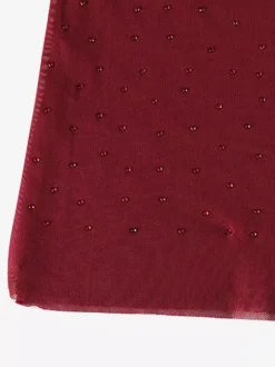 Robe longue en résille strass pour femme - Robe moulante rouge transparente à col montant et manches longues - Tenue de soirée d'été 2026