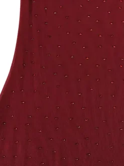 Robe longue en résille strass pour femme - Robe moulante rouge transparente à col montant et manches longues - Tenue de soirée d'été 2026