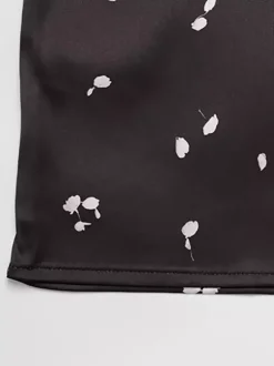 Robe longue en satin et dentelle patchwork pour femme - Imprimé floral noir col en V manches courtes coupe ajustée - Idéale pour les soirées d'été 2026