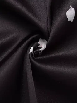 Robe longue en satin et dentelle patchwork pour femme - Imprimé floral noir col en V manches courtes coupe ajustée - Idéale pour les soirées d'été 2026