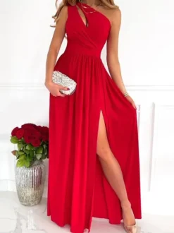 Robe Longue Imprimé Femme avec Bretelles avec Epaule Dénudée Coupe Cintrée avec Fente Bicolores