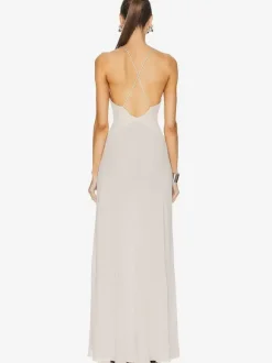 Robe longue élégante à décolleté plongeant en V pour femme - Robe nuisette longue sexy dos nu coupe ajustée ornée d'un corsage de fleurs - Soirée d'été 2026