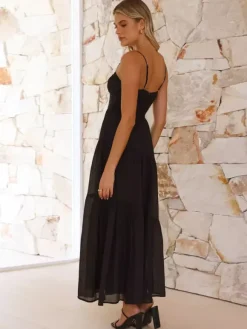 Robe longue maxi à volants pour femme - Robe nuisette longue trapèze à nouer sur le devant et buste froncé - Idéale pour les invitées aux mariages d'été à la plage (collection 2026)