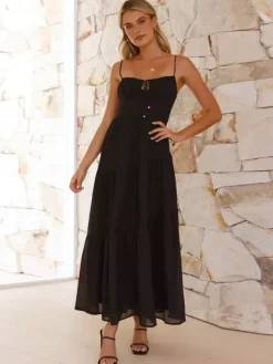 Robe longue maxi à volants pour femme - Robe nuisette longue trapèze à nouer sur le devant et buste froncé - Idéale pour les invitées aux mariages d'été à la plage (collection 2026)