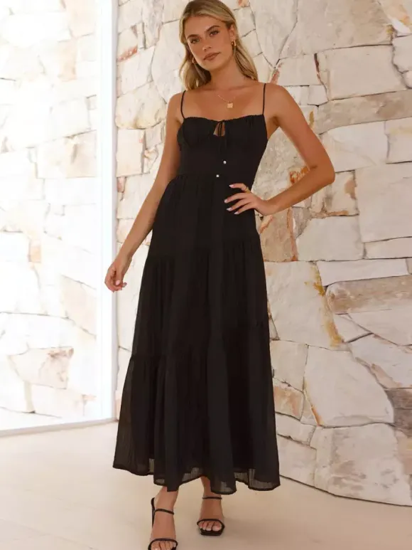 Robe longue maxi à volants pour femme - Robe nuisette longue trapèze à nouer sur le devant et buste froncé - Idéale pour les invitées aux mariages d'été à la plage (collection 2026)