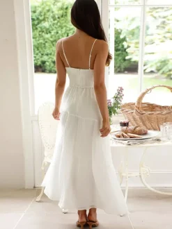 Robe longue maxi à volants pour femme - Robe nuisette longue trapèze à nouer sur le devant et buste froncé - Idéale pour les invitées aux mariages d'été à la plage (collection 2026)
