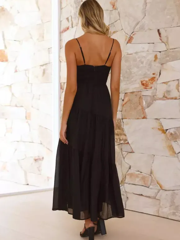 Robe longue maxi à volants pour femme - Robe nuisette longue trapèze à nouer sur le devant et buste froncé - Idéale pour les invitées aux mariages d'été à la plage (collection 2026)