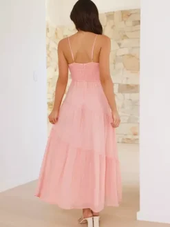 Robe longue maxi à volants pour femme - Robe nuisette longue trapèze à nouer sur le devant et buste froncé - Idéale pour les invitées aux mariages d'été à la plage (collection 2026)