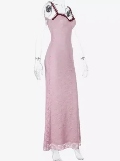 Robe longue maxi en dentelle florale pour femme - Nuisette Coquette Aesthetic - Robe longue romantique d'été 2026
