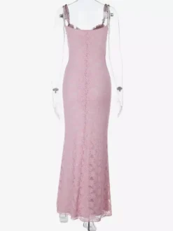 Robe longue maxi en dentelle florale pour femme - Nuisette Coquette Aesthetic - Robe longue romantique d'été 2026