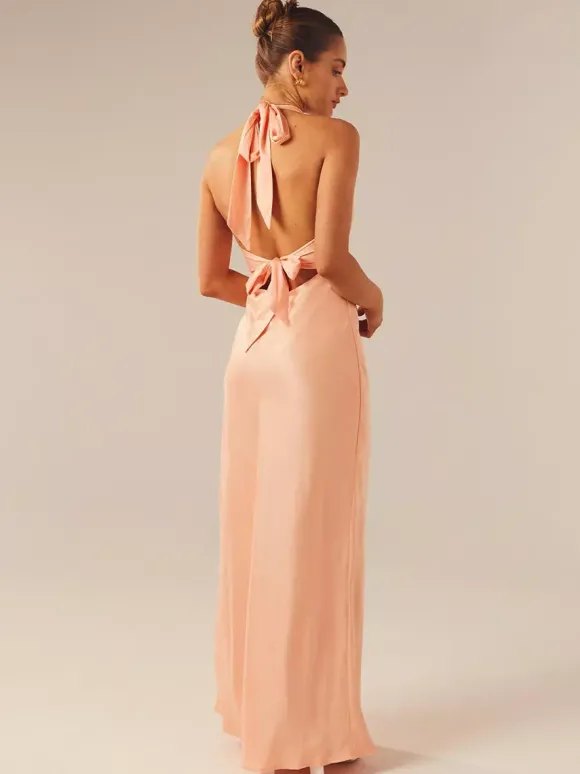 Robe longue maxi minimaliste dos nu à col V profond pour femme - Robe longue sans manches - Soirée cocktail d'été 2026
