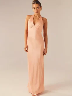 Robe longue maxi minimaliste dos nu à col V profond pour femme - Robe longue sans manches - Soirée cocktail d'été 2026