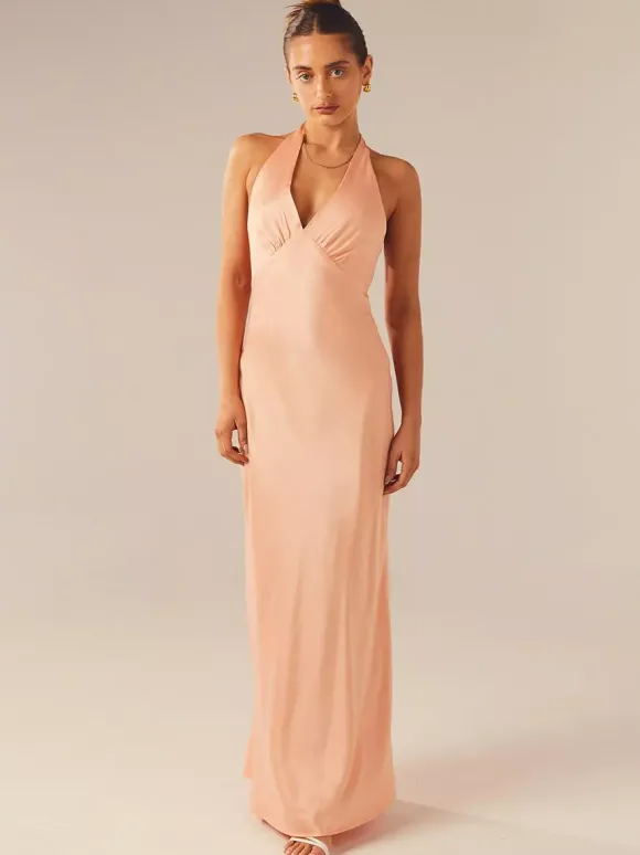Robe longue maxi minimaliste dos nu à col V profond pour femme - Robe longue sans manches - Soirée cocktail d'été 2026