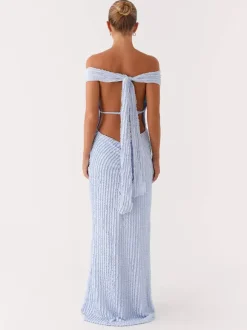 Robe longue moulante à épaules dénudées pour femme - Robe sirène texturée dos nu - Idéale pour une soirée d'été ou un mariage (collection 2026)