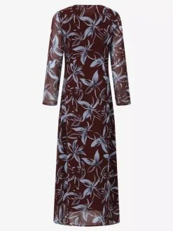 Robe longue moulante rétro à manches longues et imprimé floral coupe ajustée collection 2026