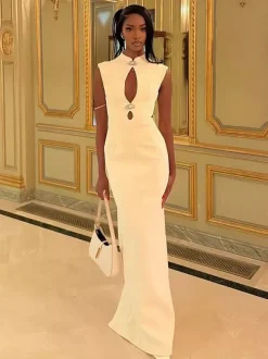 Robe longue moulante sans manches à découpe en forme de goutte d'eau pour femme 2026
