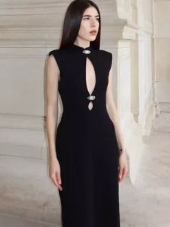 Robe longue moulante sans manches à découpe en forme de goutte d'eau pour femme 2026