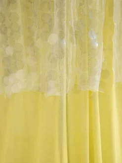 Robe longue nuisette transparente à sequins pour femme - Jaune beurre style bohème dos nu col en V coupe sirène - Été plage 2026