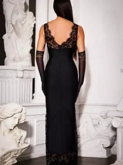 Robe longue patchwork en dentelle pour femme - Robe moulante sexy sans manches à col V - Tenue de soirée estivale 2026
